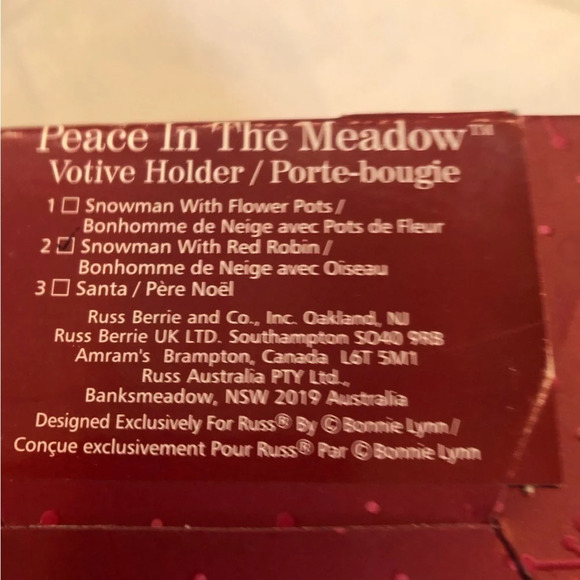 5/$25 Russ Peace In The Meadow Votive Holder Snowman With Red Robin Vintage Box - Picture 5 of 8